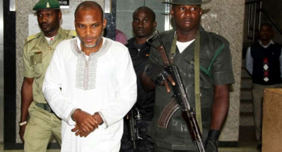 Nnamdi Kanu C, the head of the Indigenous People of Biafra movement, has been charged with several offences inclucing terrorism-related ones.  By Pius Utomi Ekpei AFPFile