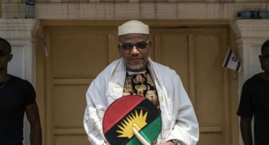 Nnamdi Kanu, who leads the Indigenous People of Biafra movement, is a fierce critic of Nigerian President Muhammadu Buhari.  By STEFAN HEUNIS AFPFile