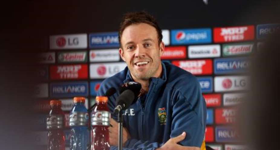 South Africa's captain AB de Villiers speaks to the media ahead of their Cricket World Cup semi-final match against New Zealand, at Eden Park in Auckland, on March 23, 2015.  By Michael Bradley AFP