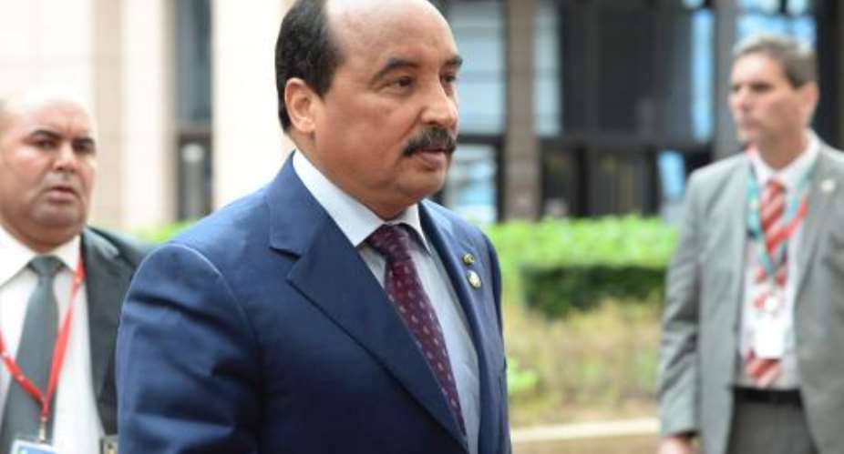 Mauritanias President Mohamed Ould Abdel Aziz arrives for an EU-Africa summit on April 2, 2014 in Brussels.  By Thierry Charlier (AFP/File)