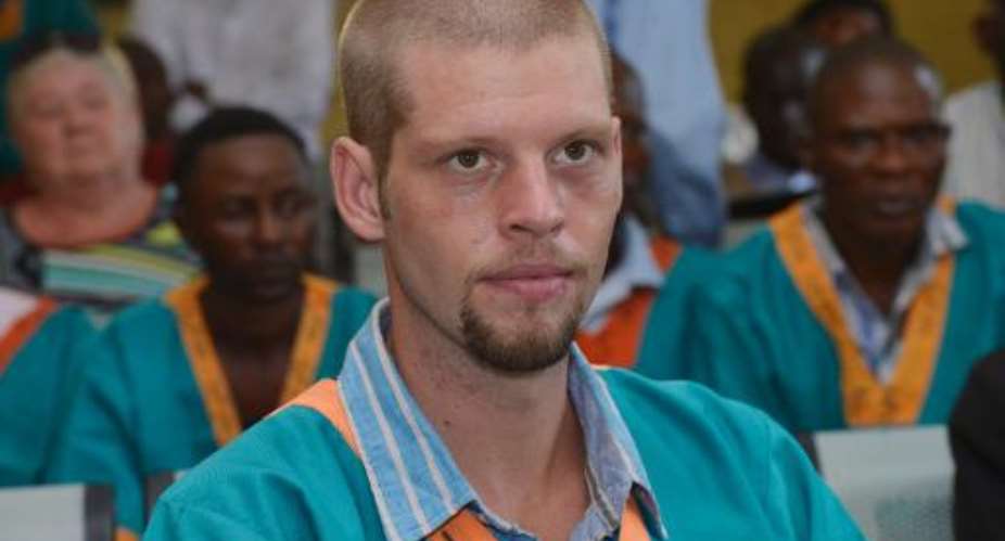 Norwegian Joshua French at his trial in Ndolo military prison in Kinshasa on February 4, 2014.  By Junior D. Kannah (AFP/File)