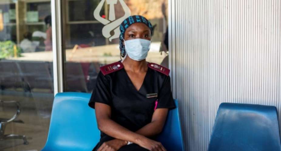 Nurse Nosipho Dlamini at the Charlotte Maxeke Hospital in Johannesburg which was swamped by patients last month.  By Michele Spatari AFPFile