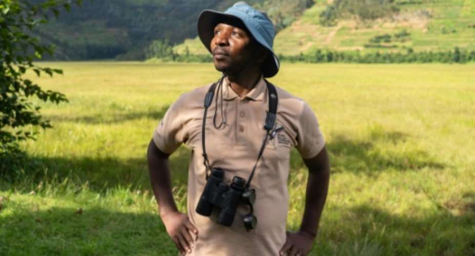 Olivier Nsengimana won the Whitley Fund for Nature Gold Award for his work to save the crane.  By Paloma Laudet (AFP)