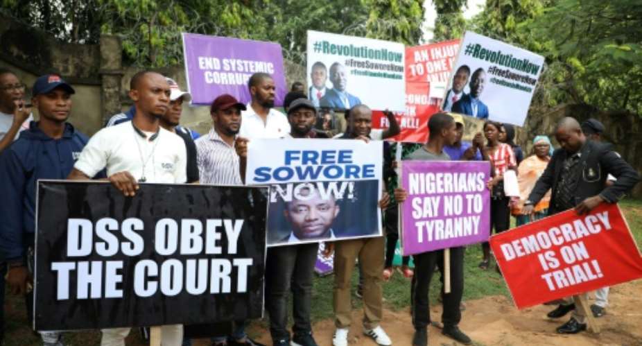Omoyele Sowore's supporters have been protesting for his release after he faced treason charges.  By Kola Sulaimon AFP