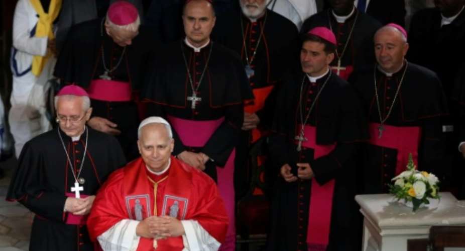 On the first day of his trip, the pope met members of the Algerian community in the Basilica of Our Lady of Africa in Algiers.  By - (AFP)