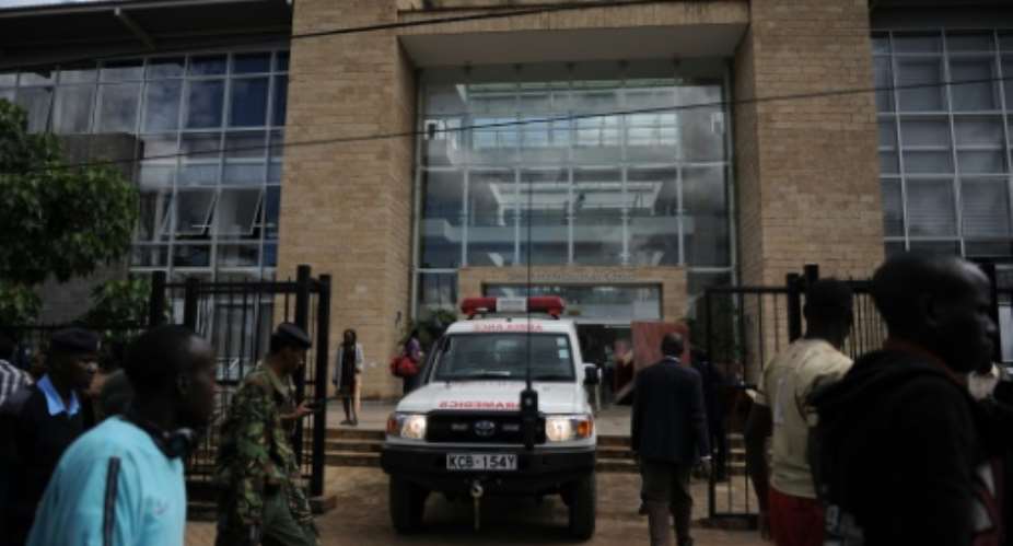 A Red Cross spokeswoman said three students were injured November 30, 2015 at Nairobi's Strathmore University when sounds of gunfire during a security drill sparked a panic.  By John Muchucha AFP