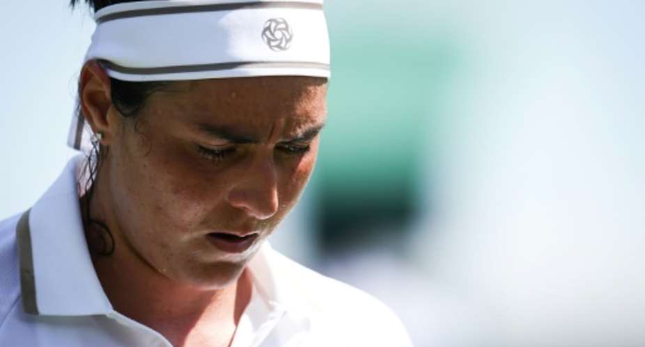 Ons Jabeur during her Wimbledon meeting with Bulgarian Viktoriya Tomova on June 30.  By HENRY NICHOLLS (AFP)