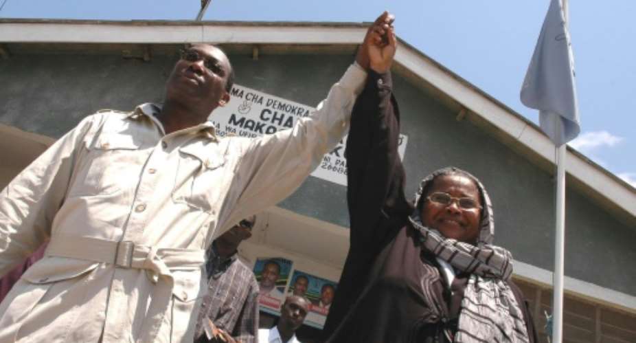 Opposition Chadema's Party of Democracy and Progress chairman Freeman Mbowe L, pictured 2005, was arrested at Kisutu court alongside fellow opposition MP Esther Matiko.  By MWANZO MILLINGA AFPFile