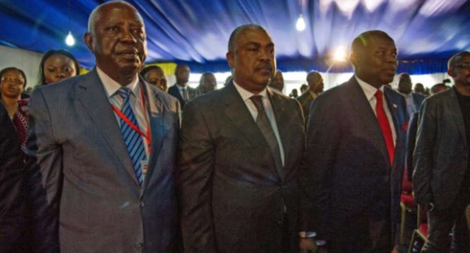 Opposition figures Vital Kamerhe R, Samy Badibanga C and Dr Pierre Matusila L attend the opening ceremony of a Congolese National Dialogue in the Democratic Republic of Congo's capital Kinshasa on September 1, 2016.  By Junior D. Kannah AFP