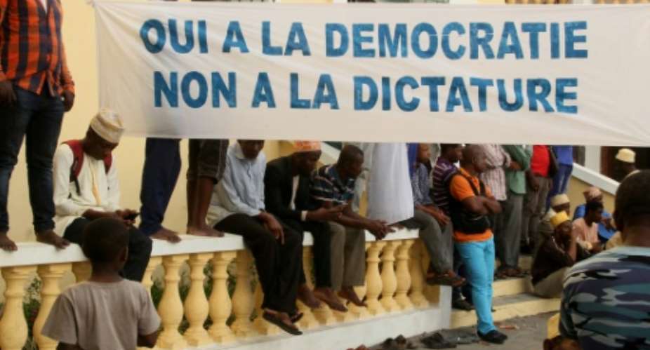 Opposition supporters demonstrate against the referendum in the streets of Moroni, the Comoran capital.  By Youssouf IBRAHIM AFP