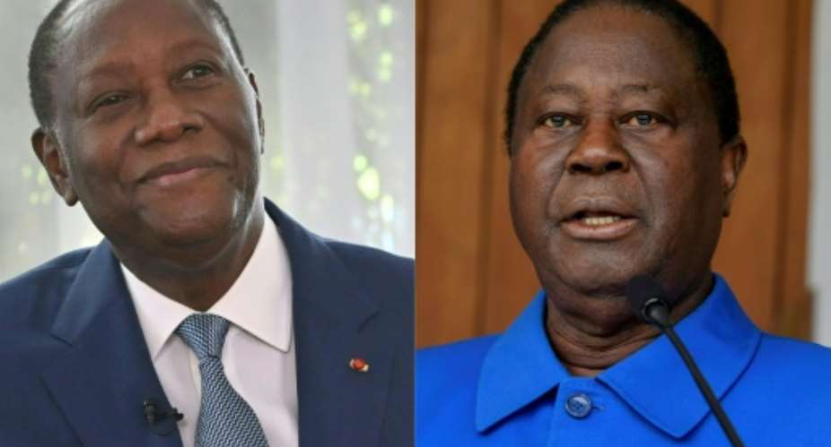 Ouattara, left, and Bedie, right, have been central figures in Ivorian politics for decades. Their relationship has known periods of alliance and bouts of feuding.  By Issouf SANOGO AFP