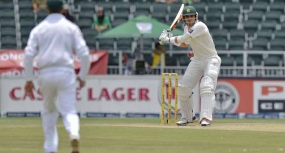Pakistan captain Misbah-ul-Haq plays a shot during the first Test against South Africa on February 2, 2013.  By  AFPFile