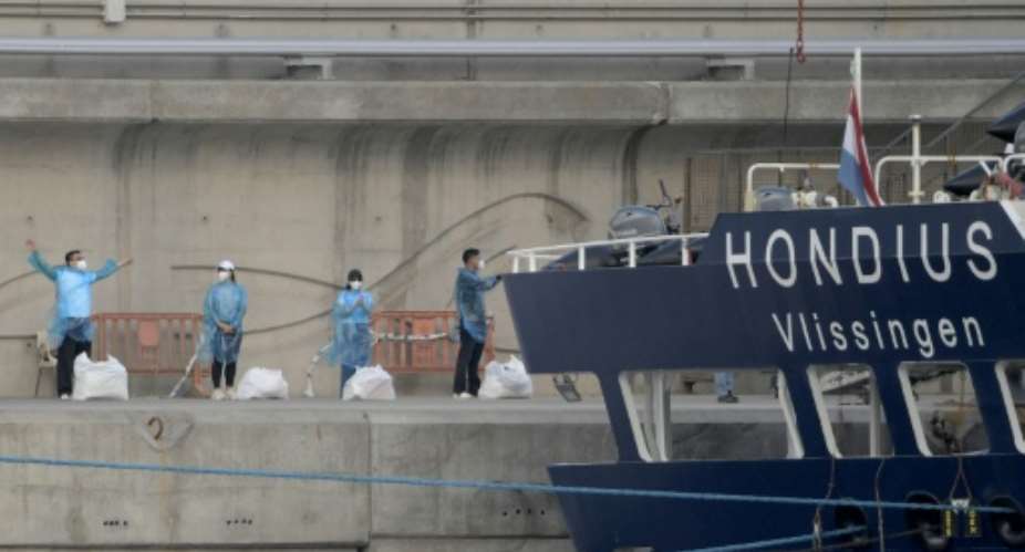 Passengers were taken off the MV Hondius in Tenerife.  By JORGE GUERRERO (AFP)