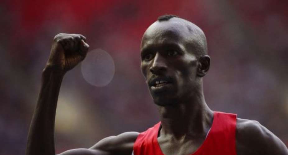 Kenya's Ezekiel Kemboi celebrates in Moscow on August 15, 2013.  By Olivier Morin AFP