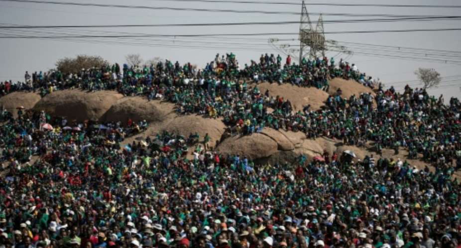 People commemorate the fifth anniversary of the massacre in Marikana last year.  By GULSHAN KHAN AFPFile