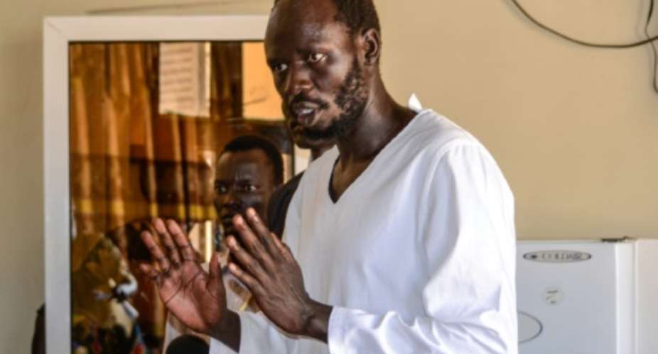 Peter Biar Ajak, pictured in January after being pardoned over spying charges following an interview he gave with foreign media.  By Majak Kuany (AFP)