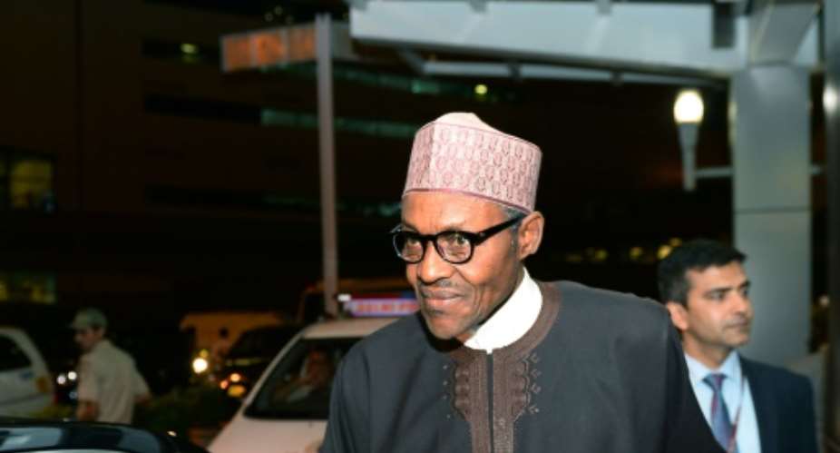 Nigeria's President  Muhammadu Buhari, photographed at a New Delhi summit on October 27, 2015, is facing calls to end a petroleum-subsidy program that keeps pump prices low but is said to be riddled with corruption.  By Sajjad Hussain AFPFile