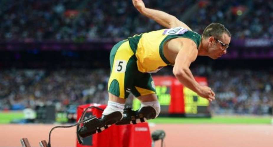 South Africa's double amputee runner Oscar Pistorius competes in the men's 400m semi-finals.  By Olivier Morin AFP