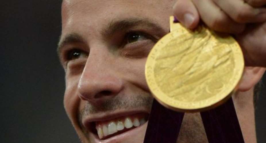 South Africa's Oscar Pistorius wins the men's 400m final at the London 2012 Paralympic Games on September 8, 2012.  By Ben Stansall AFPFile