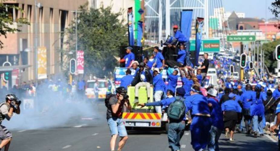 Hundreds if DA marchers took to the streets in Johannesburg.  By Alexander Joe AFP