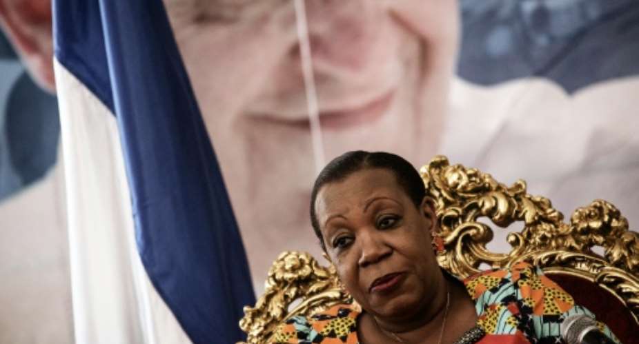 Central African Republic interim president Catherine Samba-Panza holds a press conference on November 28, 2015 at the presidential Palace in Bangui, on the eve of a historical visit by Pope Francis.  By Gianluigi Guercia AFP