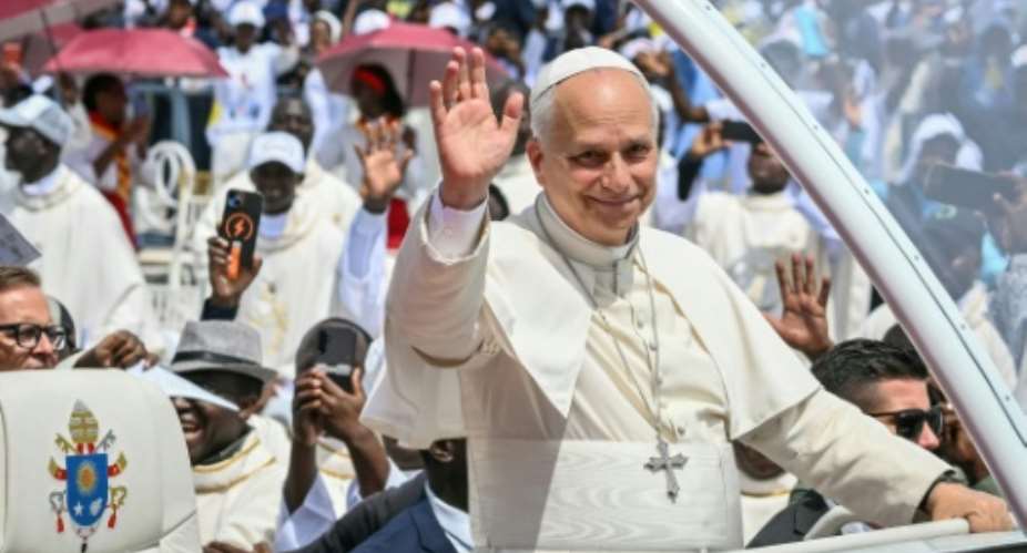 Pope Leo XIV greeted with songs and cheers in Angolas remote, diamond-rich northeast Saurimo.  By Alberto PIZZOLI (AFP)