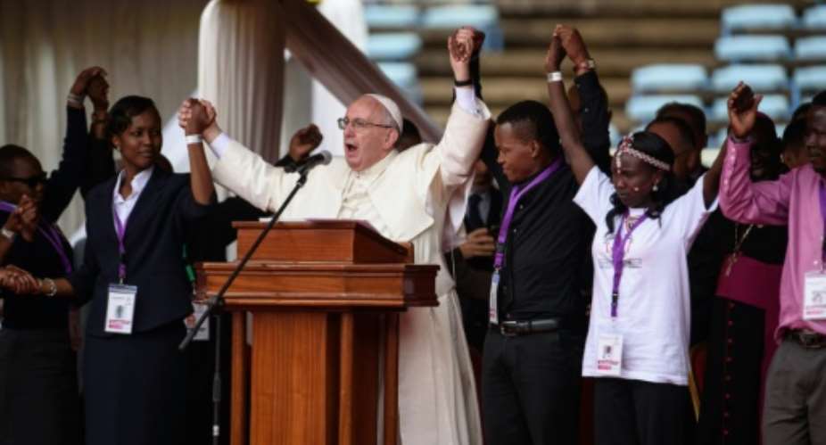 Pope Francis addresses Kenyan youth at Kasarani stadium in Nairobi on November 27, 2015.  By Jennifer Huxta AFPFile