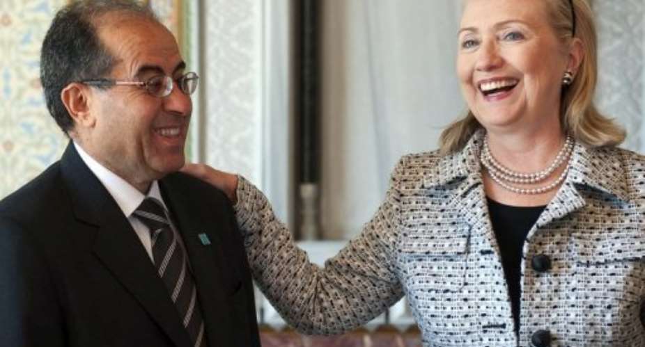 Hillary Clinton R meets Libya's National Transitional Council chairman Mahmud Jibril.  By Saul Loeb AFPPOOL