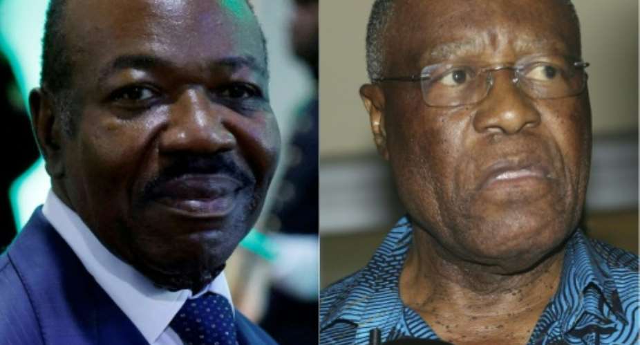 President Ali Bongo Ondimba, left, is frontrunner in the race for Gabon's top job. His closest rival, Albert Ondo Ossa, right, was enshrined as joint candidate by the main opposition parties little more than a week before polling day.  By LUDOVIC MARIN, Steeve JORDAN (AFP/File)