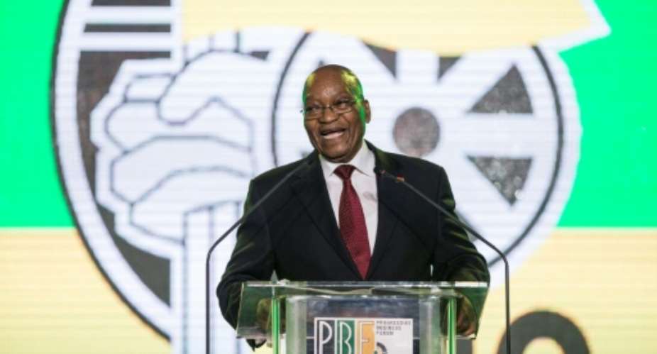 President of South Africa and of the African National Congress, Jacob Zuma speaks during a presidential Gala dinner at the NASREC Expo Centre in Johannesburg.  By WIKUS DE WET AFP
