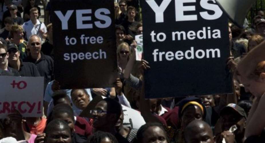 South African protesters said the secrecy bill was a black day for media freedom.  By Rodger Bosch AFP