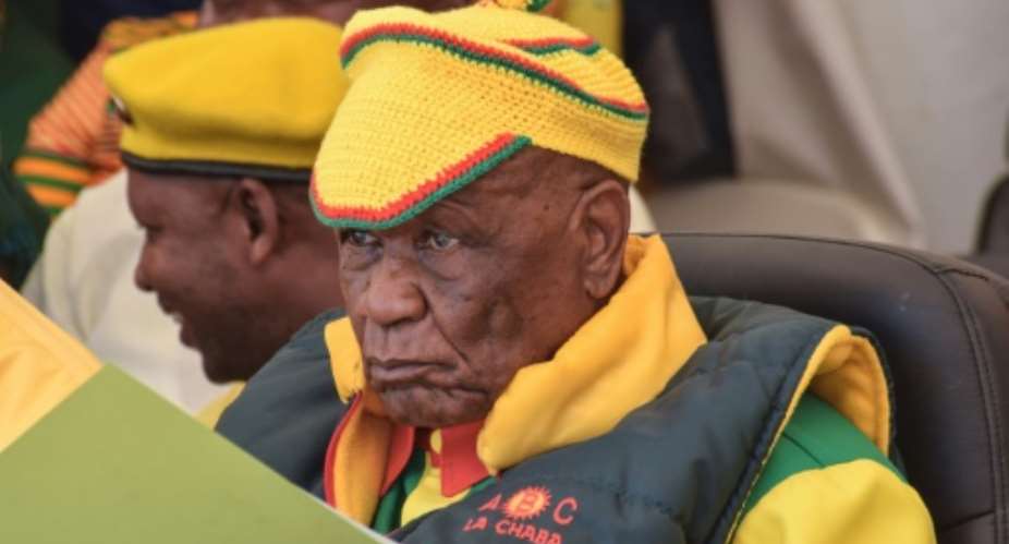 Prime Minister Thomas Thabane, seen here at a political rally in March, has announced his resignation after months of political uncertainty.  By MOLISE MOLISE AFP