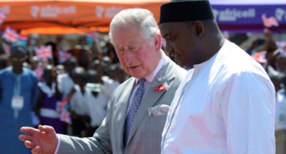 Prince Charles's arrival in the Gambia was the first royal visit since the 2017 ousting of President Yahya Jammeh who withdrew from the Commonwealth and threatened to change the countrys official language from English.  By SEYLLOU POOLAFP