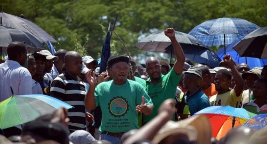 Members of the Association of Mineworkers and Construction Union in Rustenburg, South Africa on Febuary 19, 2013.  By Mujahid Safodien (AFP/File)