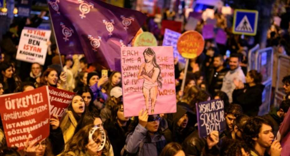 Protesters in Istanbul took to the streets for International Womens Day.  By Yasin AKGUL (AFP)