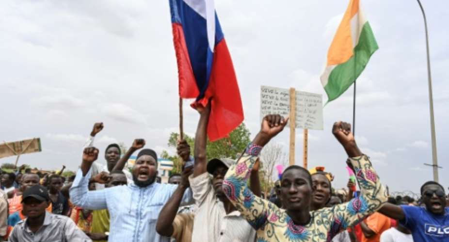 Protesters rallied near the French base on the outskirts of the capital Niamey.  By - AFP