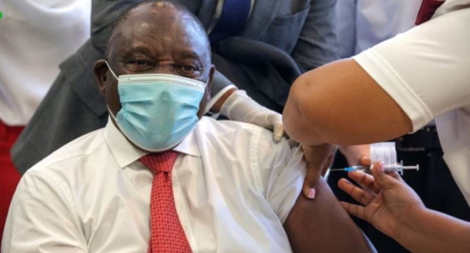 Ramaphosa received his own first Covid-19 vaccine dose in February.  By GIANLUIGI GUERCIA POOLAFP