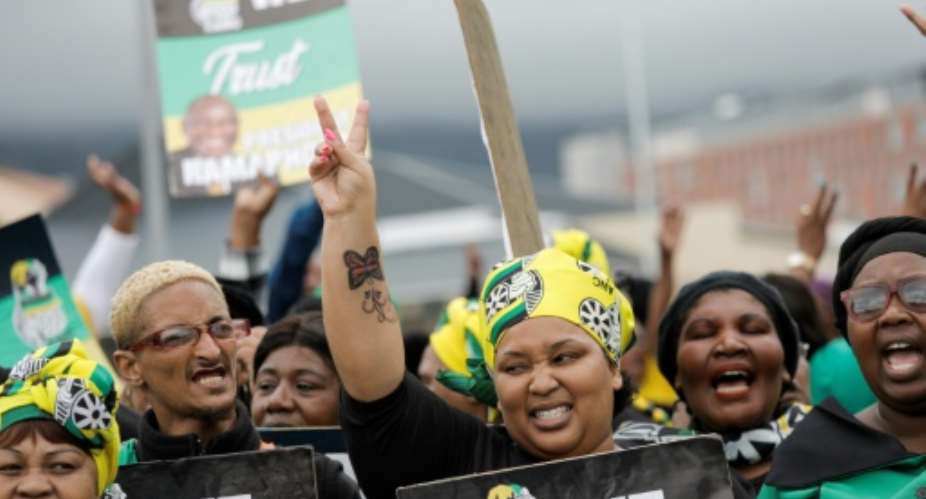 Ramaphosa supporters rallied in Cape Town ahead of the key parliament session.  By GIANLUIGI GUERCIA AFP