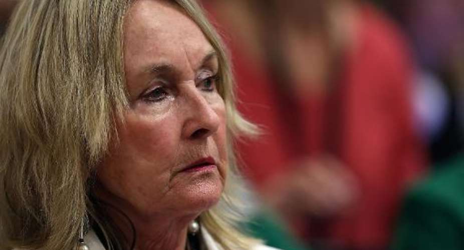 June Steenkamp, mother of Reeva Steenkamp, looks on as judgment is handed down in the murder trial of South African Paralympic athlete Oscar Pistorius in the High Court in Pretoria on September 12, 2014.  By Alon Skuy PoolAFPFile