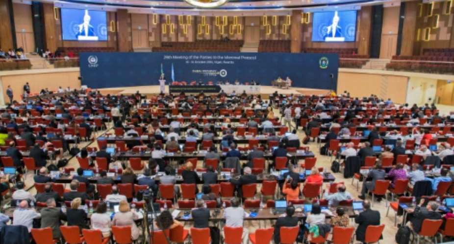 Representatives from almost 200 countries gather for the 28th Meeting of the Parties to the Montreal Protocol, in Kigali, on October 14, 2016.  By Cyril Ndegeya AFP