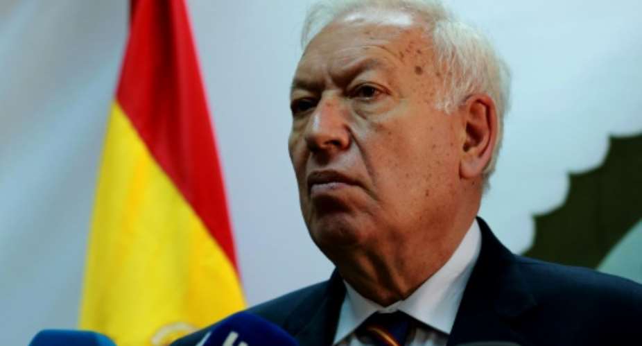 Spanish Foreign Minister Jose Manuel Garcia-Margallo gives a press conference on April 28, 2016 in Tripoli.  By  AFP
