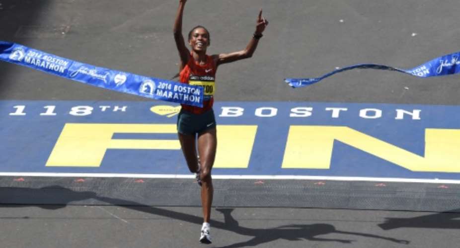 Rita Jeptoo of Kenya pictured winning the Boston Marathon in 2014.  By Timothy A. Clary AFPFile