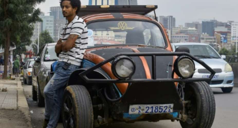 Robel Wolde extensively restored a beat-up 1967 Volkswagen Beetle that he bought from a friend for 50,000 Ethiopian birr about 1,540 euros, 1,700.  By MICHAEL TEWELDE AFP