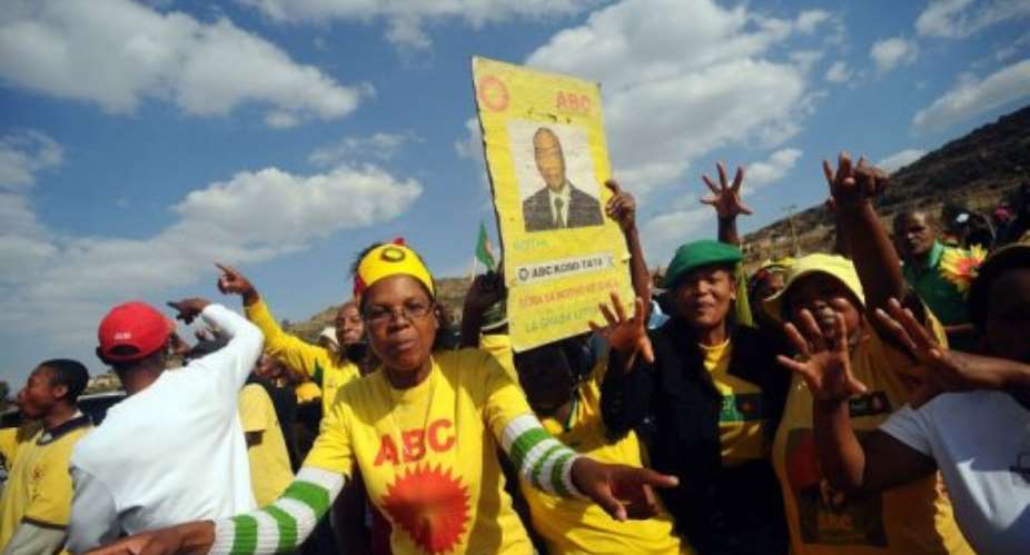 Supporters of Thomas Thabane, All Basotho Convention ABC, celebrate in Maseru.  By Alexander Joe AFPFile