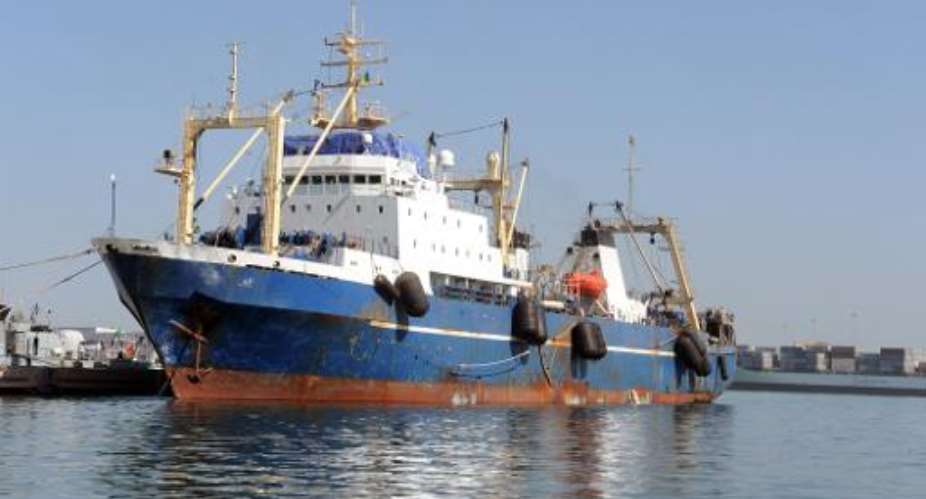 This picture taken on January 5, 2014 shows the Russian trawler Oleg Naydenov moored in Dakar. Russia demanded the immediate release of a trawler and its crew seized by Senegal for alleged illegal fishing off the country's coast.  By Seyllou AFPFile