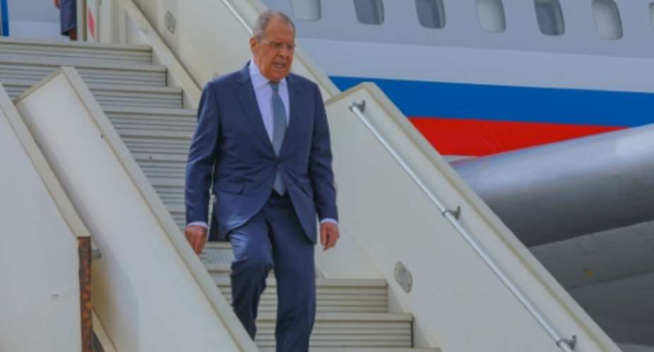 Russian Foreign Minister Sergey Lavrov arrives in N'Djamena, last leg of his Africa tour.  By Denis SASSOU GUEIPEUR (AFP)