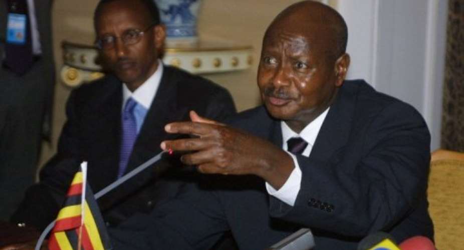 Museveni right strongly backed Kagame through Rwanda's 1990-1994 civil war.  By Anna Zieminski AFPFile