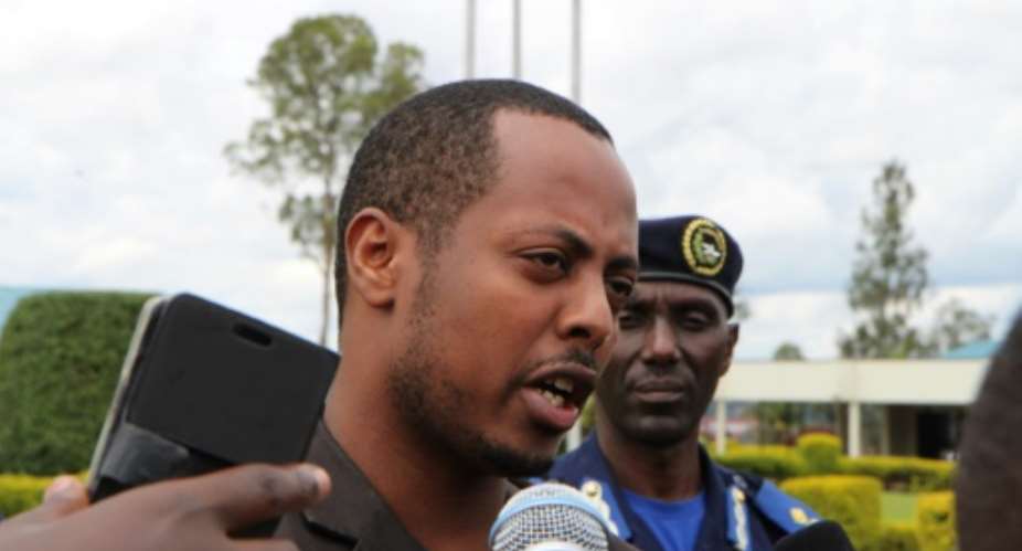 Rwandan musician Kizito Mihigo, pictured speaking to the media after being arrested in April 2014 on charges of threatening state security.  By STEPHANIE AGLIETTI AFPFile