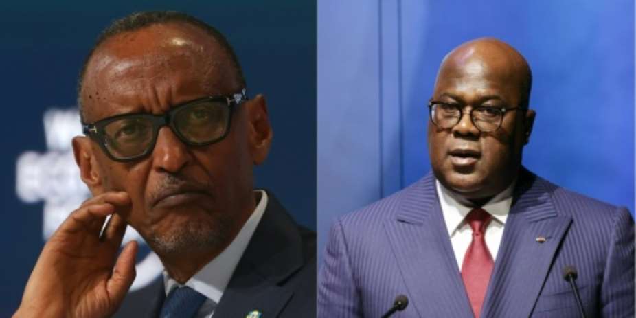 Rwandan President Paul Kagame (L) and DRC counterpart Felix Tshisekedi were to meet on Saturday.  By Fayez Nureldine, Ludovic MARIN (AFP/File)