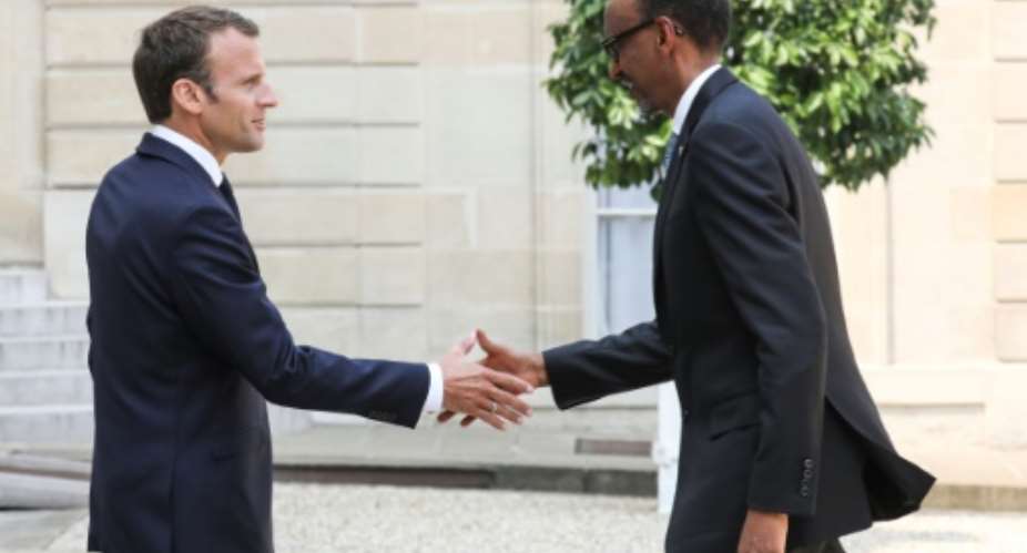 Rwandan President Paul Kagame met with his French counterpart Emmanuel Macron in Paris.  By ludovic MARIN AFP